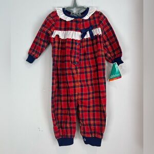 Vintage Healthtex Red and Blue Plaid One Piece Jumpsuit with Tags Size 12M